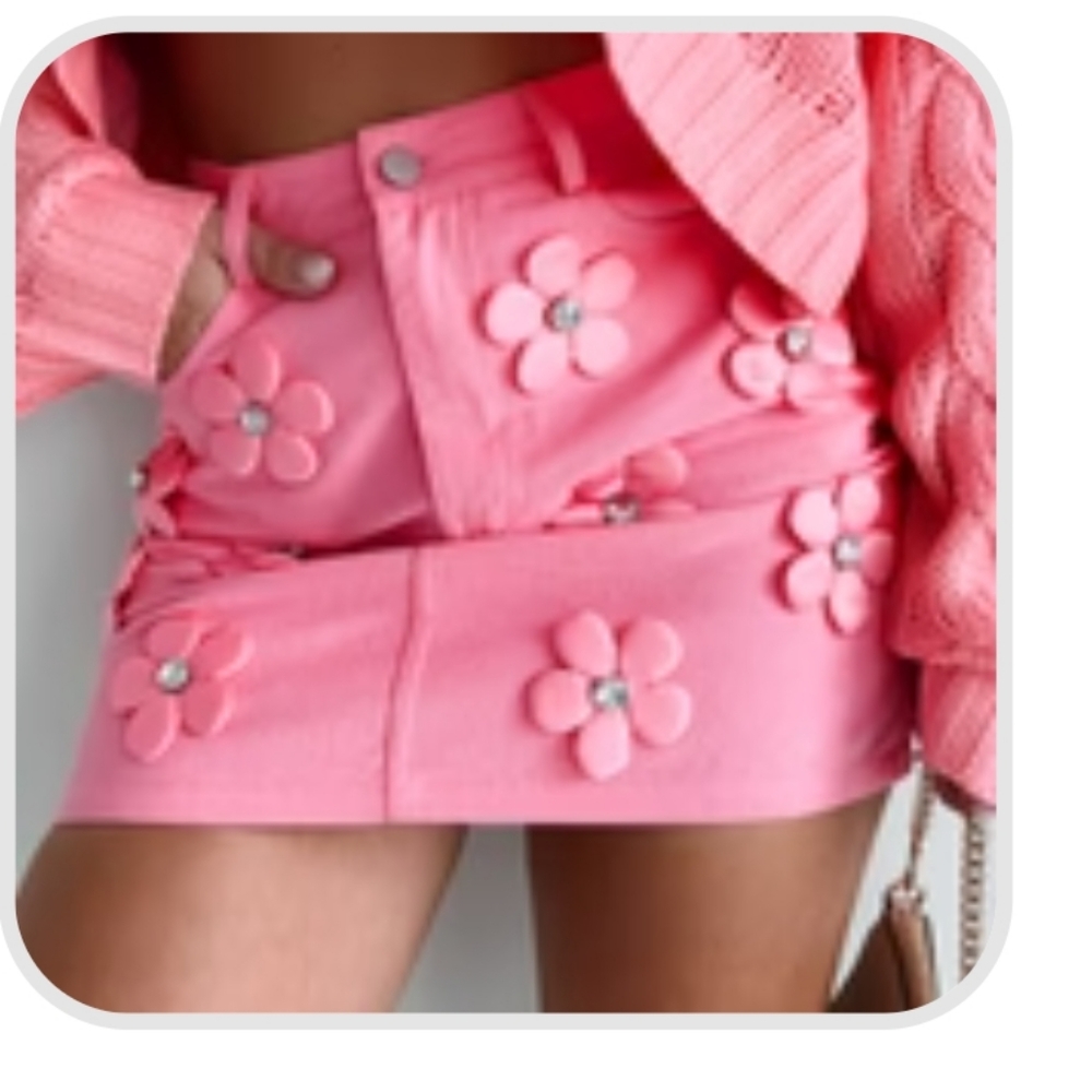 Nana macs Pink flower denim mini skirt